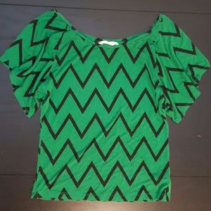 Green striped flutter sleeve top