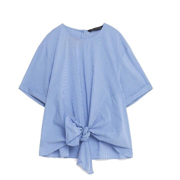 Zara blue and white fine striped top w front knot