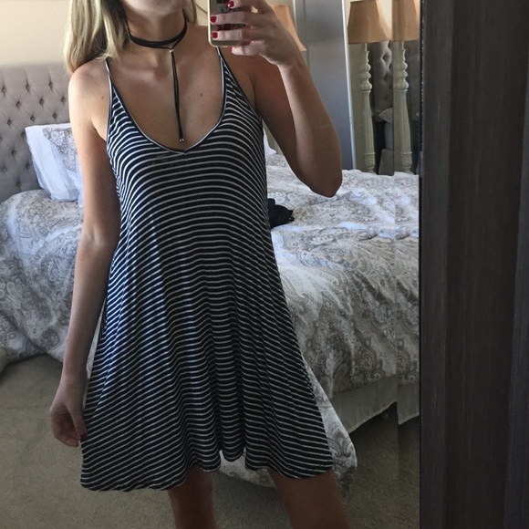 Navy and white striped dress
