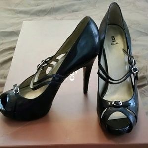 Black Patent Leather Open Toe Heels