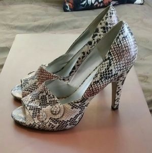 Nine West Snake Print Open Toe Heels