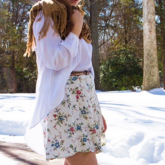 Vintage White With Flowers Skirt
