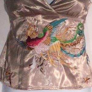 H&M champagne satin halter w/flamboyant embroidery