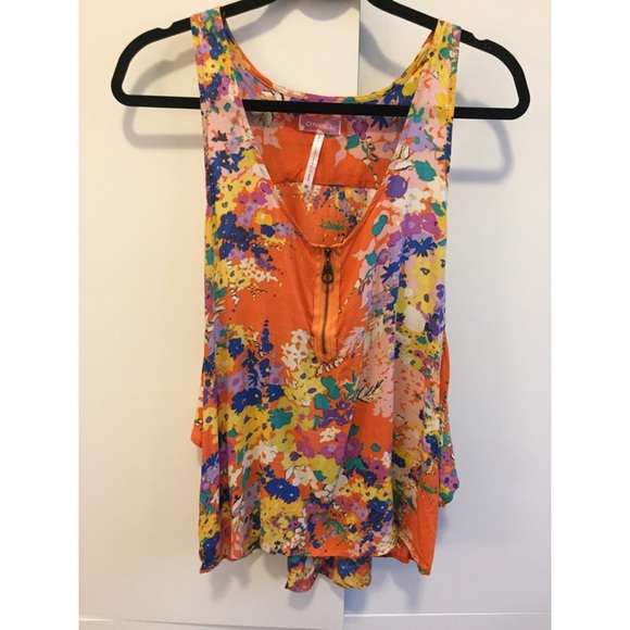 Orange O’NEILL Floral Ruffle Tank Open Back - Picture 2 of 4