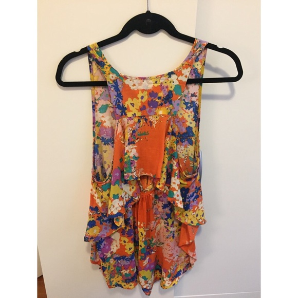 Orange O’NEILL Floral Ruffle Tank Open Back - Picture 3 of 4