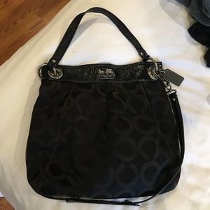 Coach Madison Black Khaki Satin/patent leather