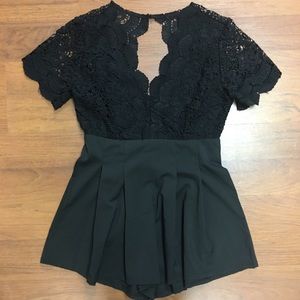 Nasty Gal black lace romper M
