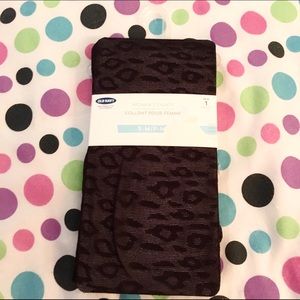 Black Semi-Sheer Leopard Print Tights, Size S-M