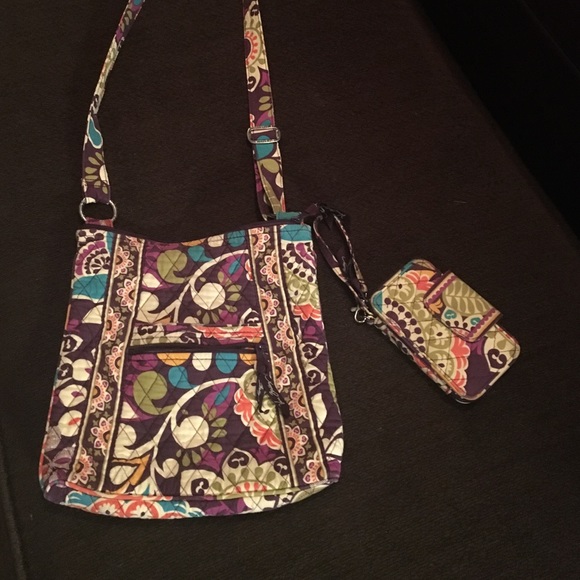 Vera Bradley cross body bag with matching wallet.