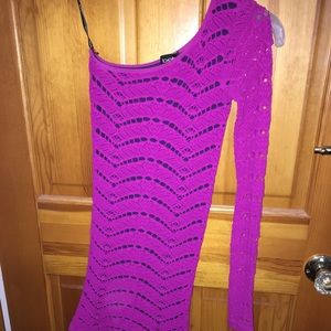 BEBE One shoulder long sleeve body con dress