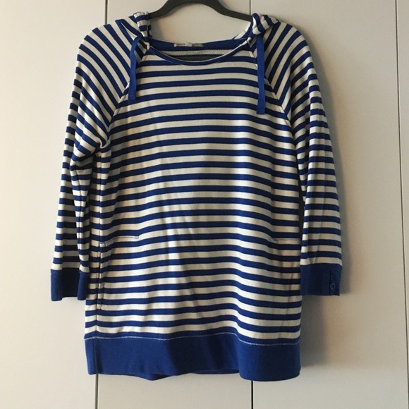 GAP Blue and White Striped Hooded Sweatshirt