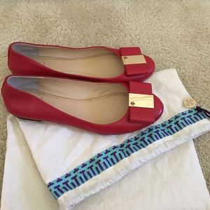 Tory butch red leather ballet bow flats