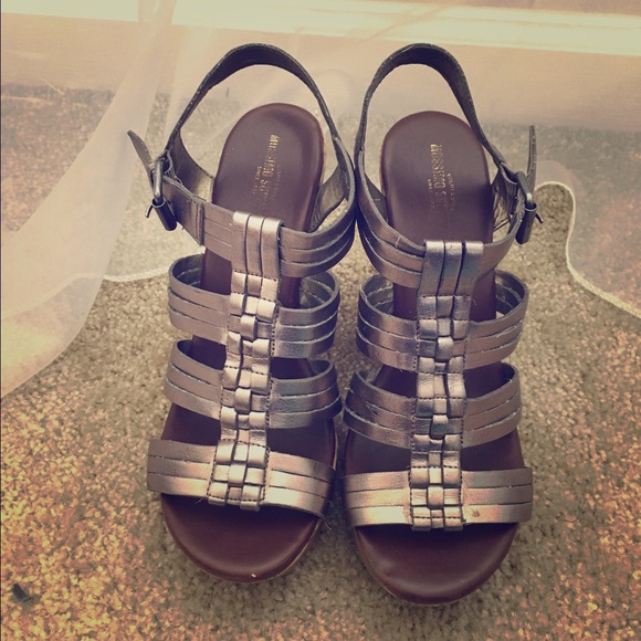 Silver strapped wedges