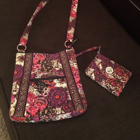 Vera Bradley cross body bag with matching wallet.