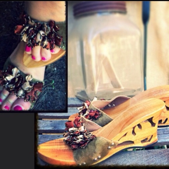 WOOD Wedge Platforms w/ Suede and Embellishments
