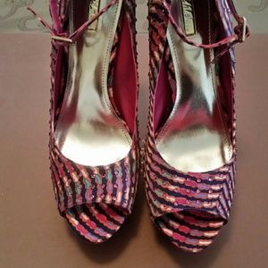 Wild Pair  Pink Multi-Color Open Toe Heel
