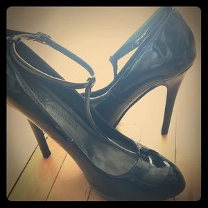 Black 3.5" heels with t-strap