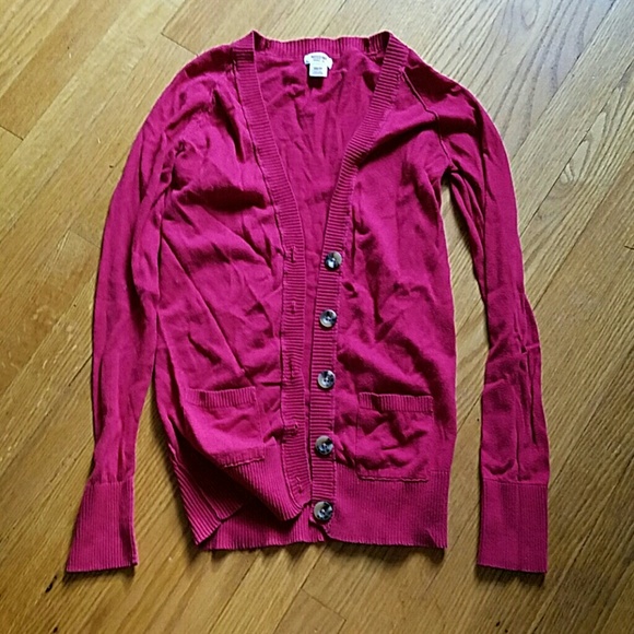 Red long sleeve cardigan.