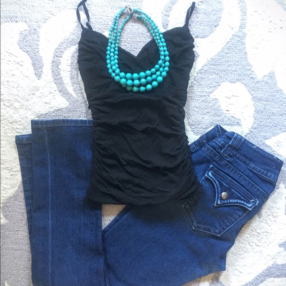 Ruched black dressy tank top