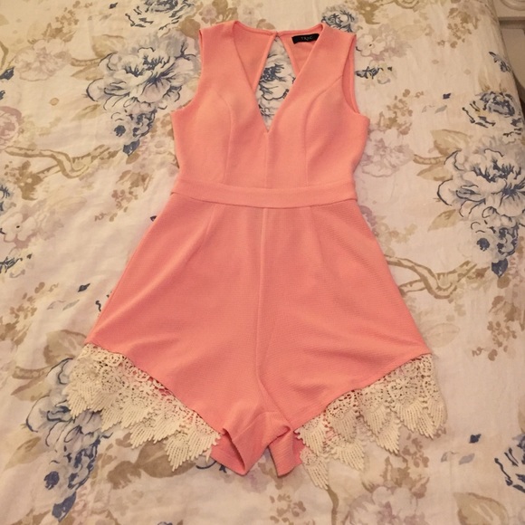 Blush/Salmon Lace Trimmed Romper