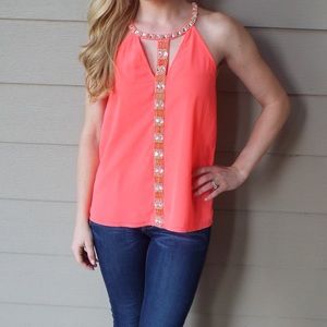 Neon Pink Beaded Top