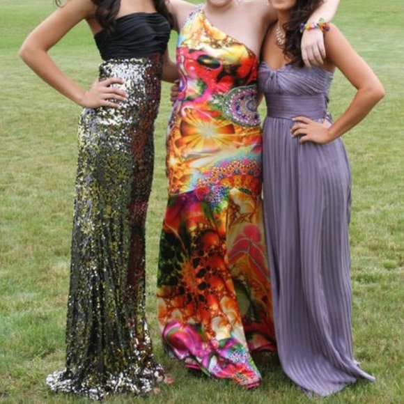 Strapless sequin and black prom dress