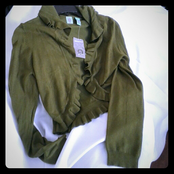 Anthropologie Olive Sweater with frills size M