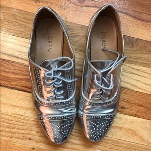 J. Crew Metallic Silver Oxfords