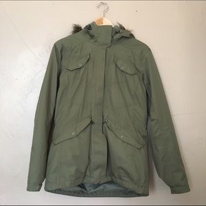 REI sage green Elements coat with quilted liner