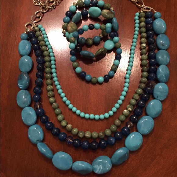 Turquoise Multilayer Necklace and Bracelets.
