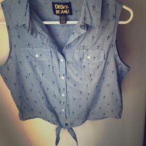 Blue fake denim cross top  † †