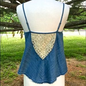 Free People Denim Lace Back Tank