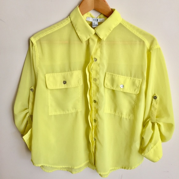 Highlighter yellow button up - Picture 1 of 4
