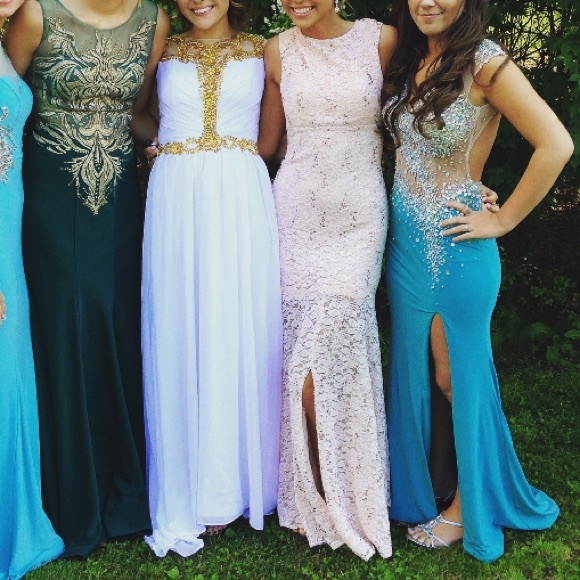 Light Pink Backless Sequence Prom Dress with slit