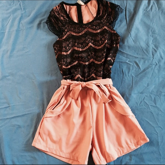 Peach and Lace Romper
