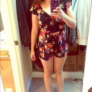 Black & Multi-Colored Floral Romper