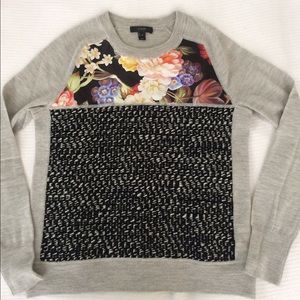 JCrew merino wool silk floral panel sweater