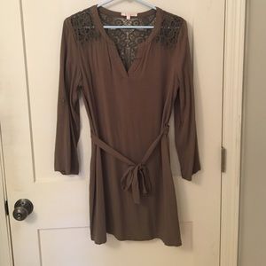Olive green shirt dress with detailing in back