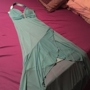 Semiformal high low teal dress