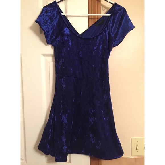 blue crisscross back velvet skater dress