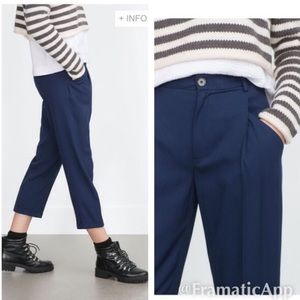 Pleated Loose Fit Trousers Zara Navy Blue High
