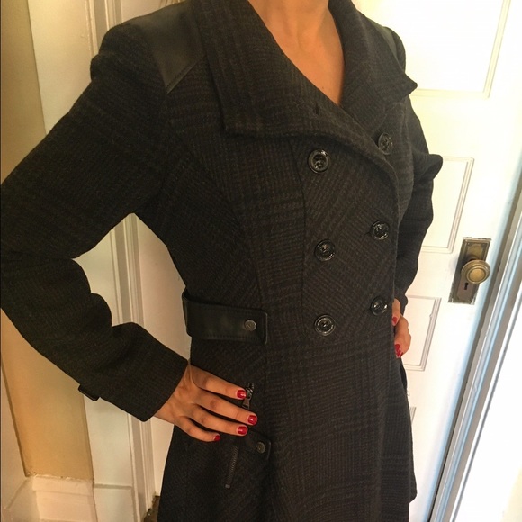 GUESS Black Double-Breasted Peacoat