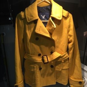 American Eagle yellow wool pea coat