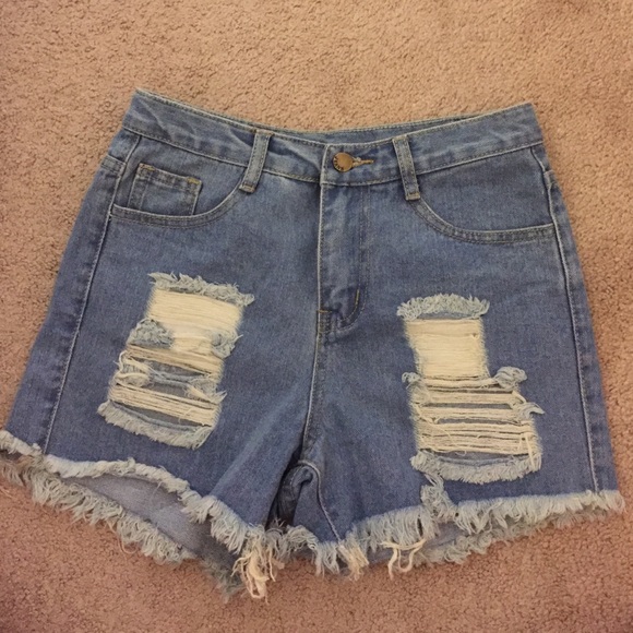 Ripped High Waisted Denim Shorts