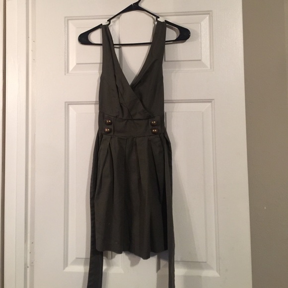 Military green deep v dress