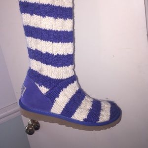 Blue and white striped ugg boots