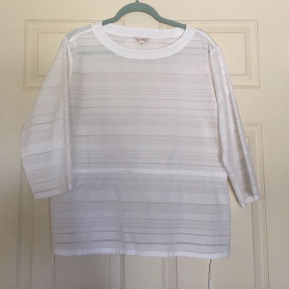 GAP white 3/4 sleeve striped sheer top