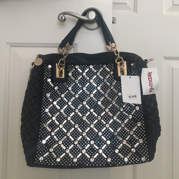 NWT Black rhinestone purse