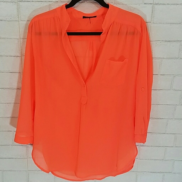 Tops - Neon Orange Sheer Top