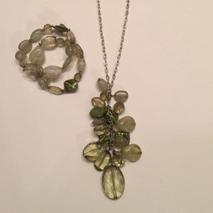 Sage Green Beaded Neckless & Matching Bracelets